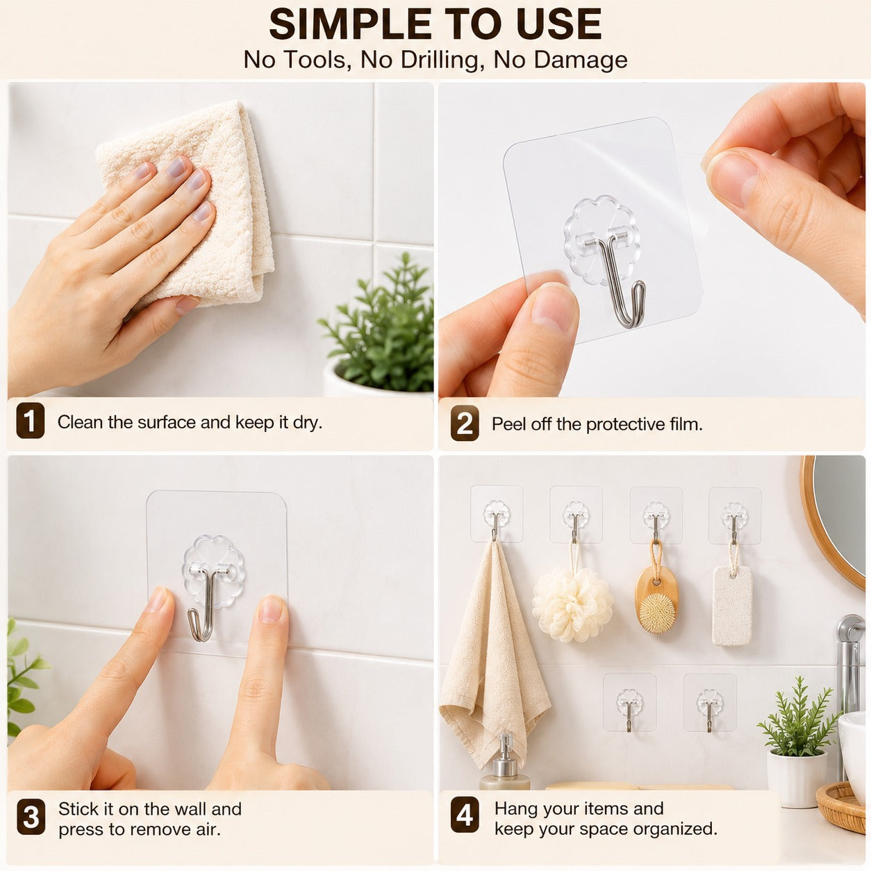 Self Adhesive Wall Hooks - Heavy Duty Wall Hooks for Hanging