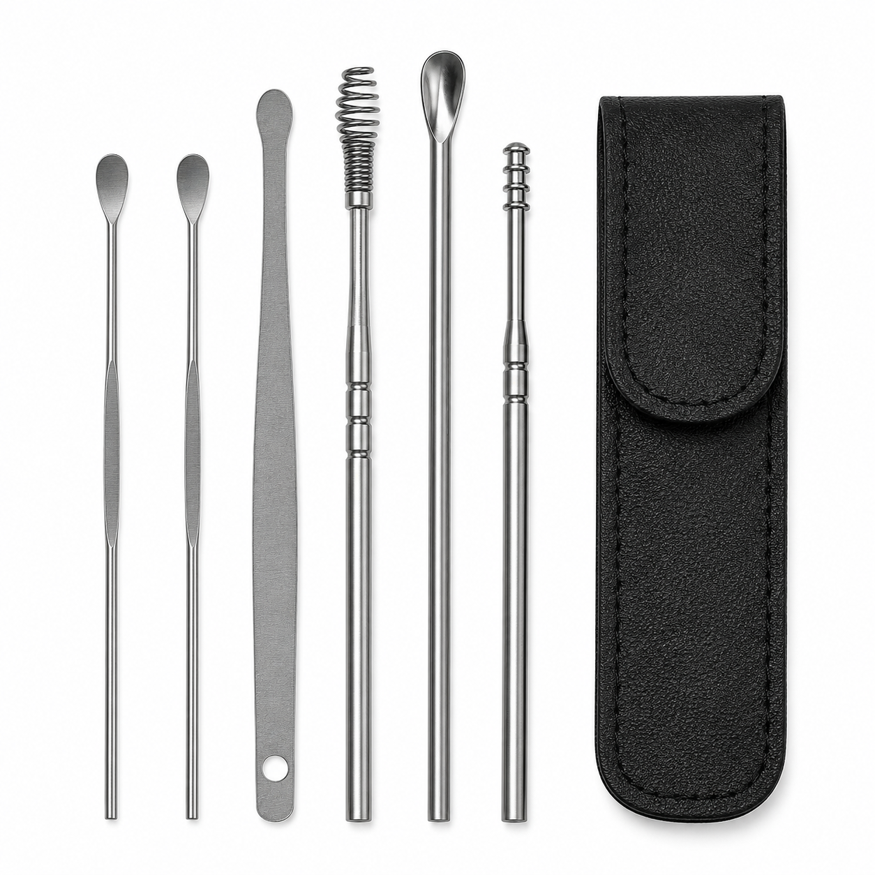 Ear Cleaner Tool Set with Storage Pack of 6 Pcs Set (Black Colour)