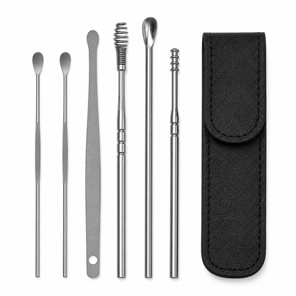 Ear Cleaner Tool Set with Storage Pack of 6 Pcs Set (Black Colour)