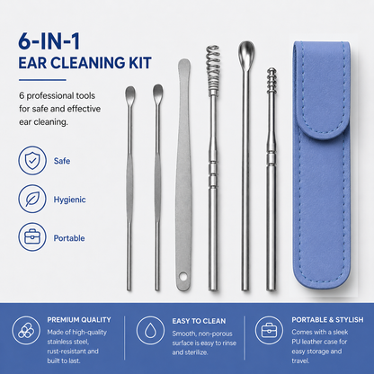 Ear Cleaner Tool Set with Storage Pack of 6 Pcs Set (Blue Colour)