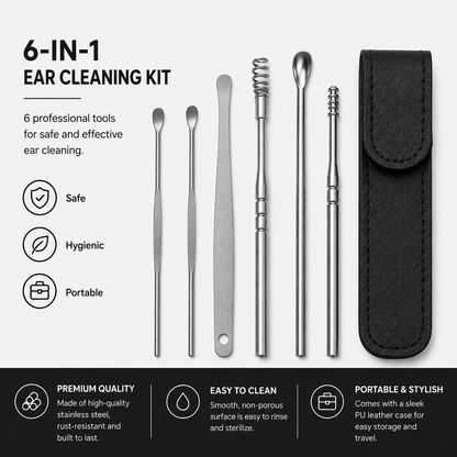 Ear Cleaner Tool Set with Storage Pack of 6 Pcs Set (Black Colour)