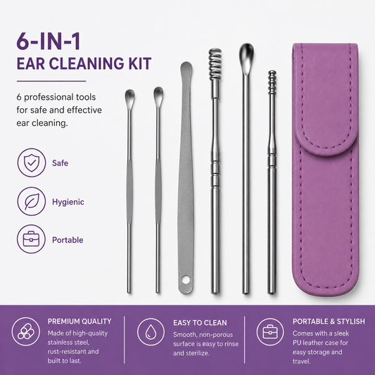Ear Cleaner Tool Set with Storage Pack of 6 Pcs Set (Burgundy Colour)