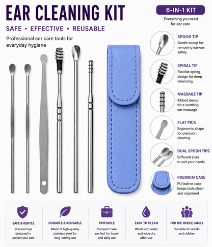 Ear Cleaner Tool Set with Storage Pack of 6 Pcs Set (Blue Colour)