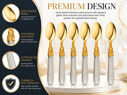 Stainless Steel Tea Spoons Set of 6 with Premium Designer Handle | Multipurpose Dessert, Coffee, Ice Cream & Yogurt Spoon Set Silver