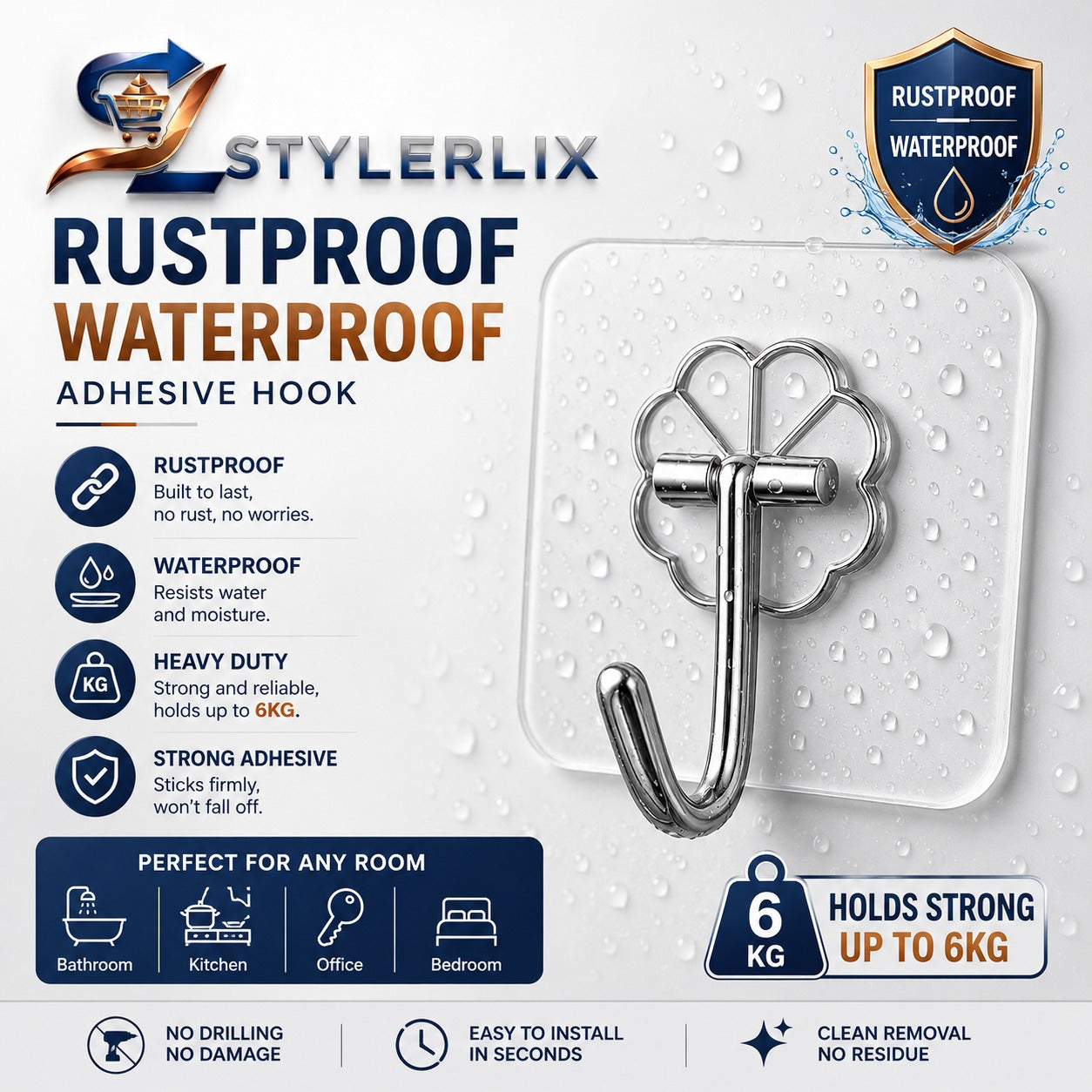 Self Adhesive Wall Hooks - Heavy Duty Wall Hooks for Hanging
