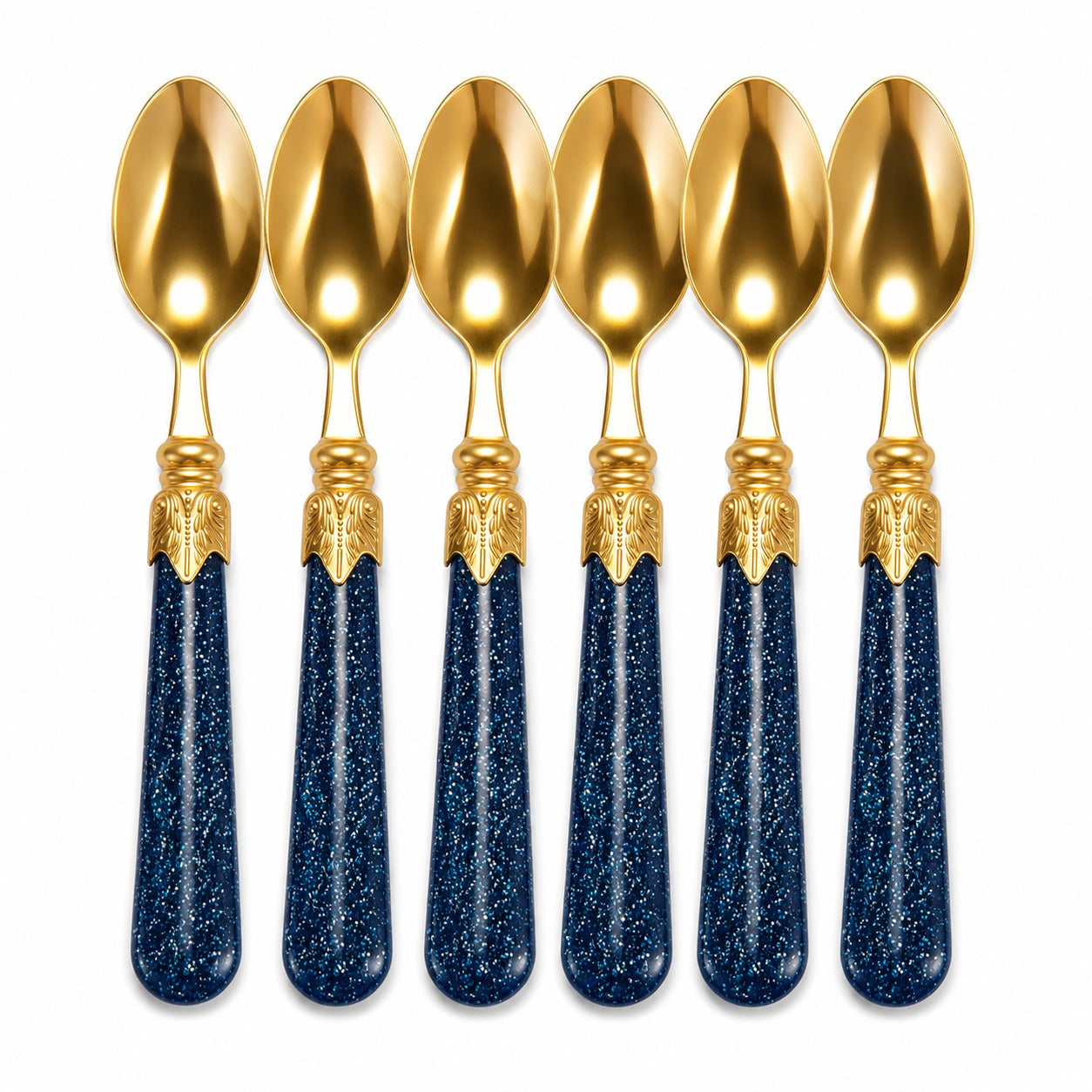 Stainless Steel Tea Spoons Set of 6 with Premium Designer Handle | Multipurpose Dessert, Coffee, Ice Cream & Yogurt Spoon Set Blue