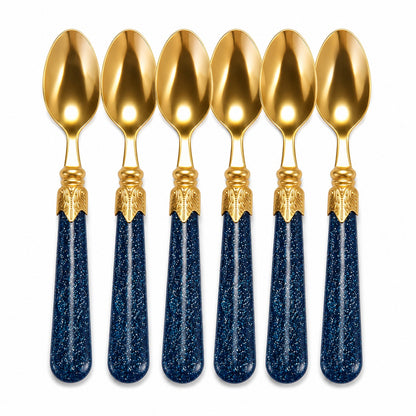 Stainless Steel Tea Spoons Set of 6 with Premium Designer Handle | Multipurpose Dessert, Coffee, Ice Cream & Yogurt Spoon Set Blue