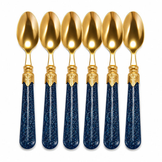 Stainless Steel Tea Spoons Set of 6 with Premium Designer Handle | Multipurpose Dessert, Coffee, Ice Cream & Yogurt Spoon Set Blue