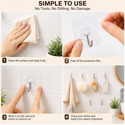Self Adhesive Wall Hooks - Heavy Duty Wall Hooks for Hanging