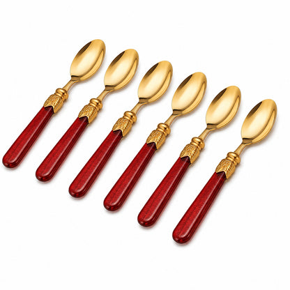 Stainless Steel Tea Spoons Set of 6 with Premium Designer Handle | Multipurpose Dessert, Coffee, Ice Cream & Yogurt Spoon Set Red
