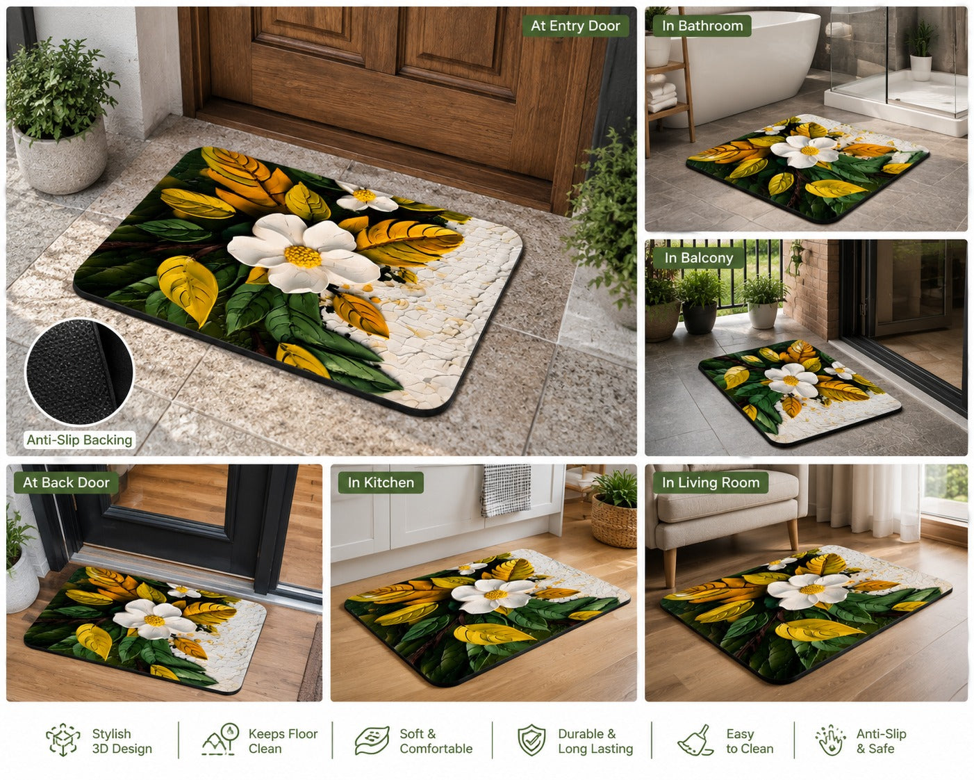 Door Mat, Bathroom Mat, Indoor & Outdoor Anti Slip Mat Multicolour