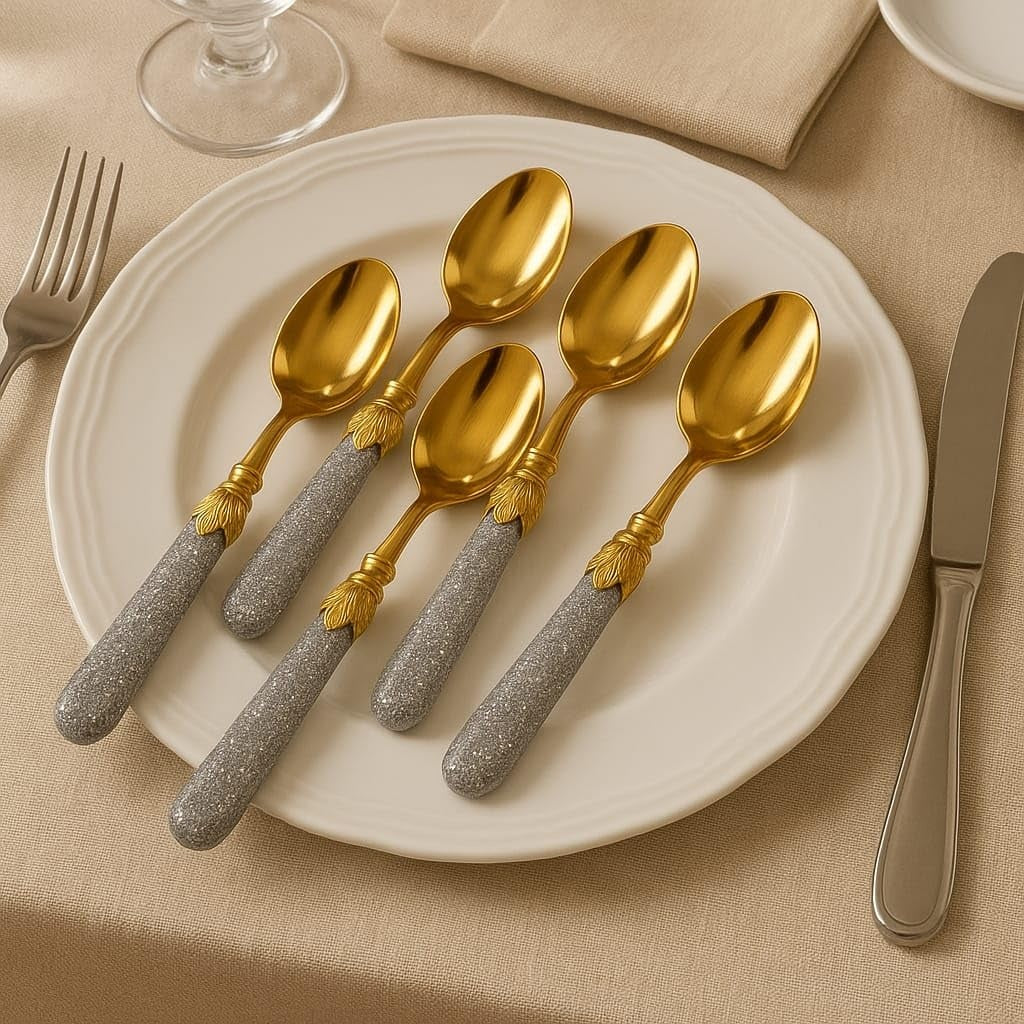 Stainless Steel Tea Spoons Set of 6 with Premium Designer Handle | Multipurpose Dessert, Coffee, Ice Cream & Yogurt Spoon Set Silver