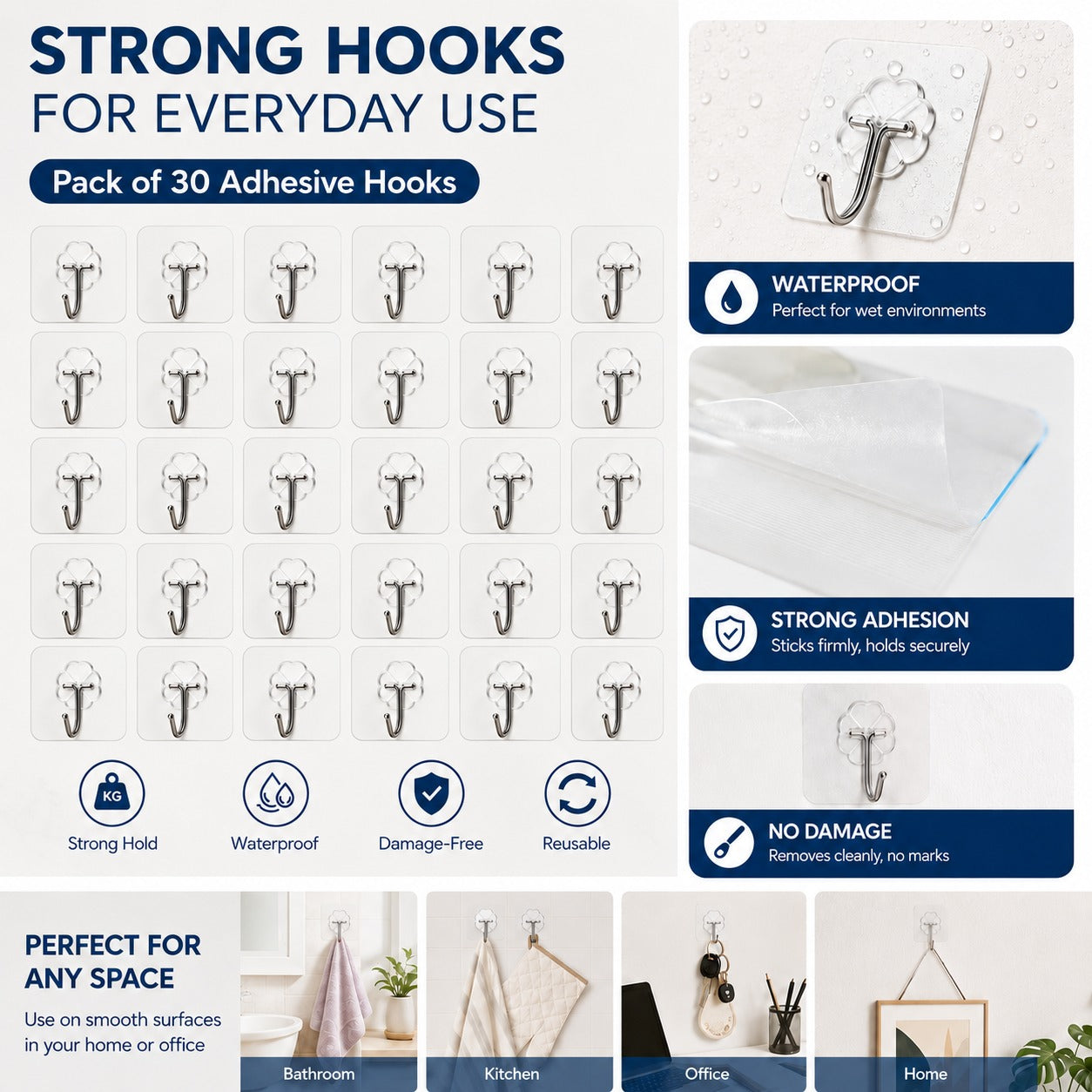 Self Adhesive Wall Hooks - Heavy Duty Wall Hooks for Hanging