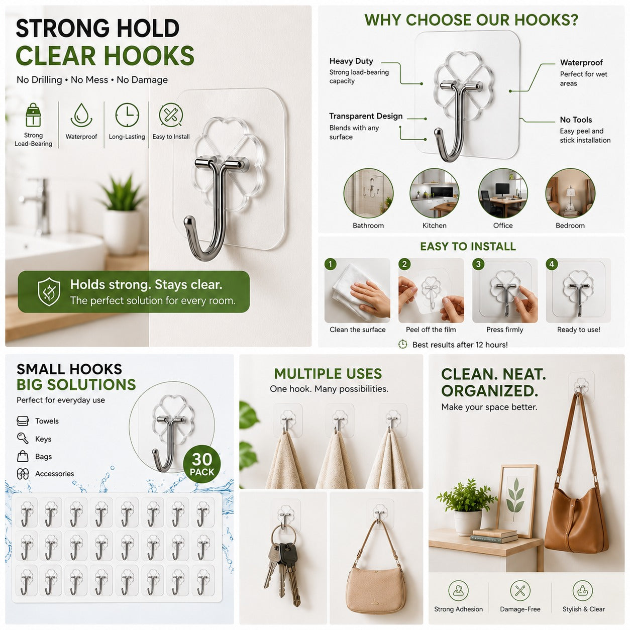 Self Adhesive Wall Hooks - Heavy Duty Wall Hooks for Hanging
