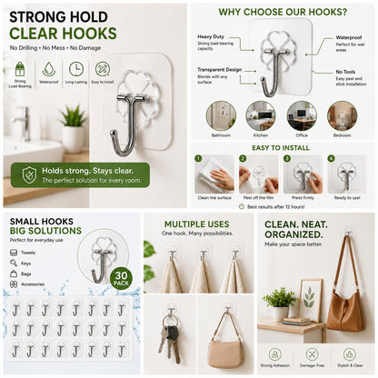 Self Adhesive Wall Hooks - Heavy Duty Wall Hooks for Hanging