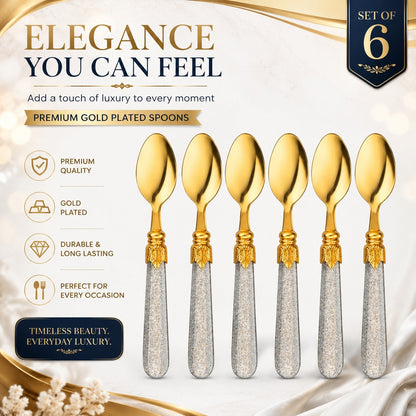 Stainless Steel Tea Spoons Set of 6 with Premium Designer Handle | Multipurpose Dessert, Coffee, Ice Cream & Yogurt Spoon Set Silver