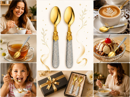 Stainless Steel Tea Spoons Set of 6 with Premium Designer Handle | Multipurpose Dessert, Coffee, Ice Cream & Yogurt Spoon Set Silver