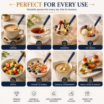 Stainless Steel Tea Spoons Set of 6 with Premium Designer Handle | Multipurpose Dessert, Coffee, Ice Cream & Yogurt Spoon Set Silver