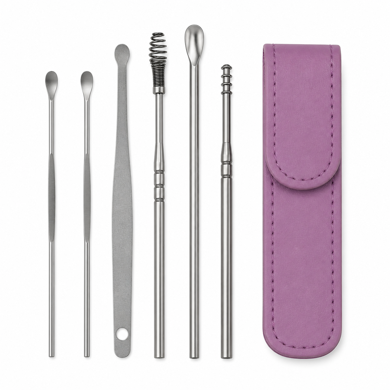 Ear Cleaner Tool Set with Storage Pack of 6 Pcs Set (Burgundy Colour)