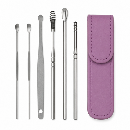 Ear Cleaner Tool Set with Storage Pack of 6 Pcs Set (Burgundy Colour)