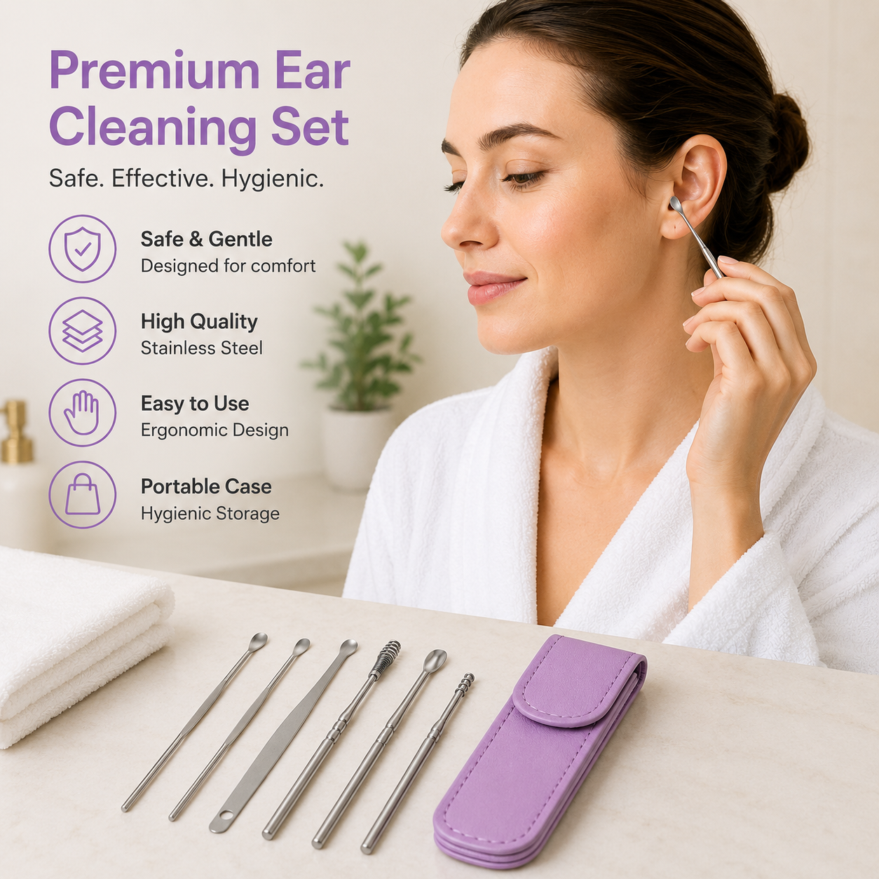 Ear Cleaner Tool Set with Storage Pack of 6 Pcs Set (Burgundy Colour)
