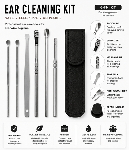Ear Cleaner Tool Set with Storage Pack of 6 Pcs Set (Black Colour)