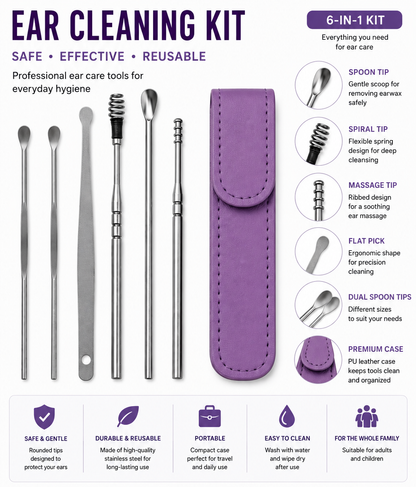 Ear Cleaner Tool Set with Storage Pack of 6 Pcs Set (Burgundy Colour)