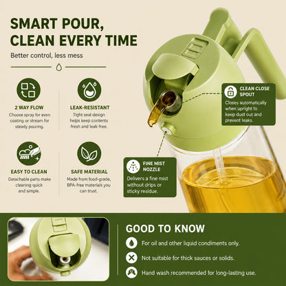 2-in-1 Oil Dispenser for Kitchen with Spray & Pour 500ml