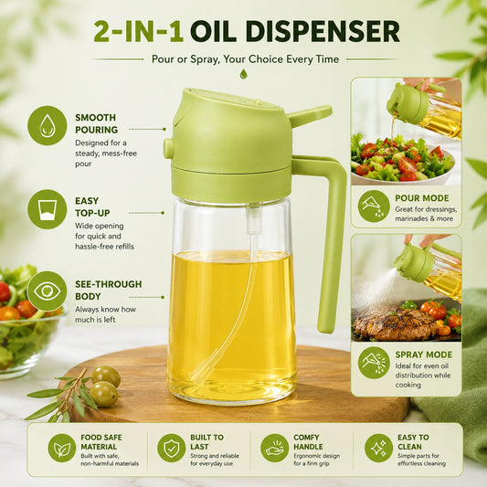 2-in-1 Oil Dispenser for Kitchen with Spray & Pour 500ml
