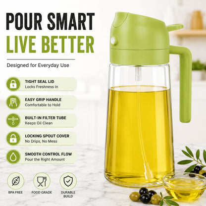 2-in-1 Oil Dispenser for Kitchen with Spray & Pour 500ml